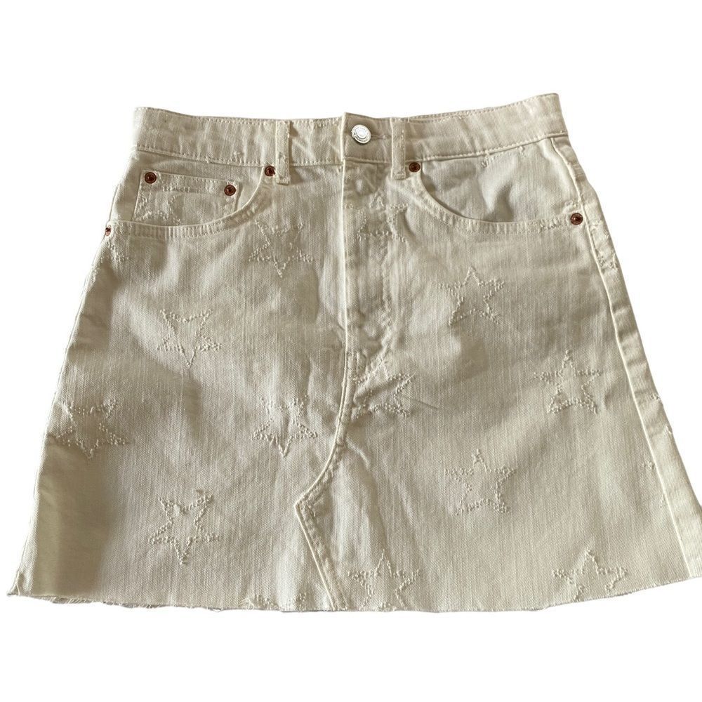 Zara Off White‎ Embroidered Stars Mini Skirt Sz XS